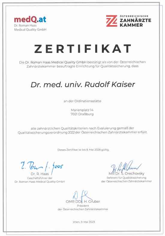 Zertifikat Dr. Rudolf Kaiser
