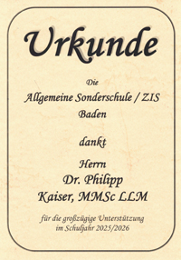 Urkunde Sonderschule 2025/2026