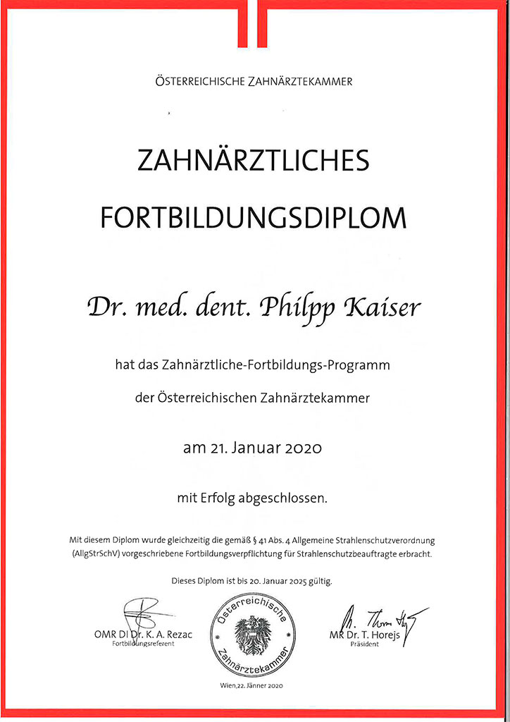 Zahnärtliches Fortbildungsdiplom 2020