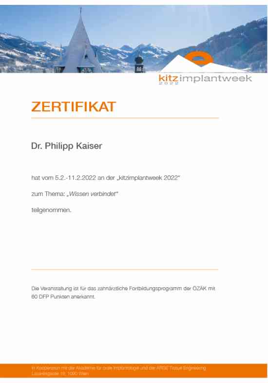 Zertifikat kitzimplantweek 2022 - "Wissen verbindet"