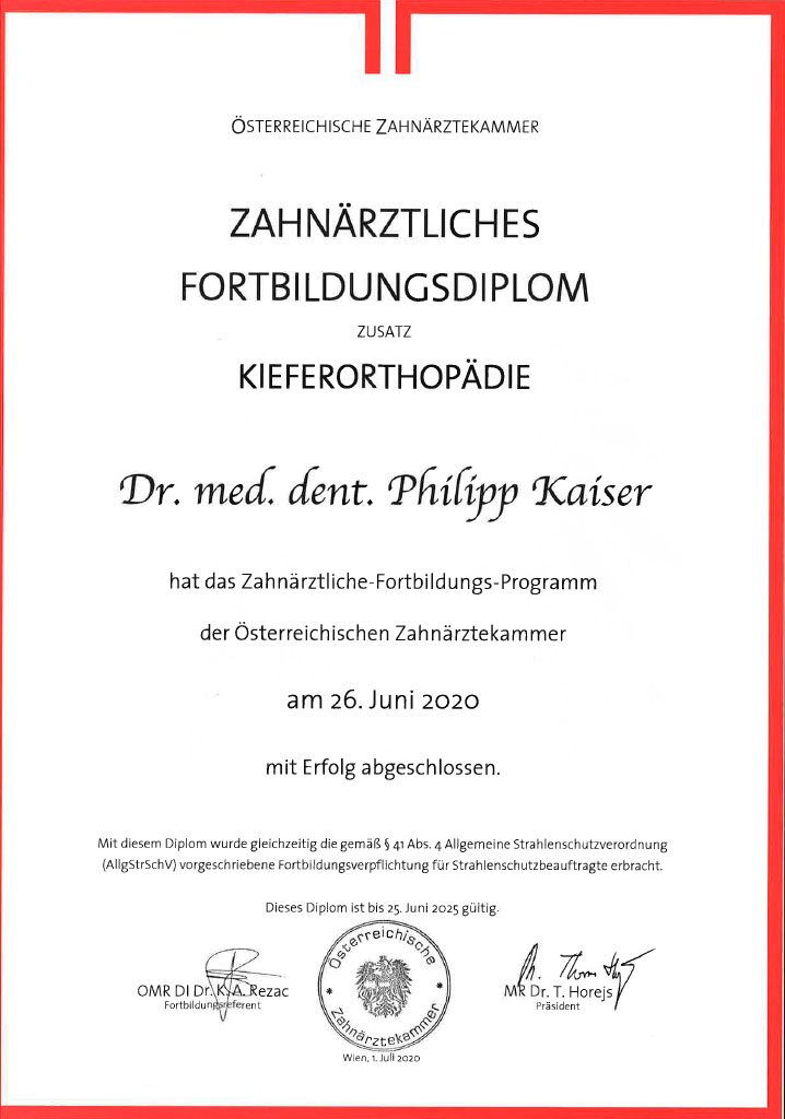 Zahnärtliches Fortbildungsdiplom 2020