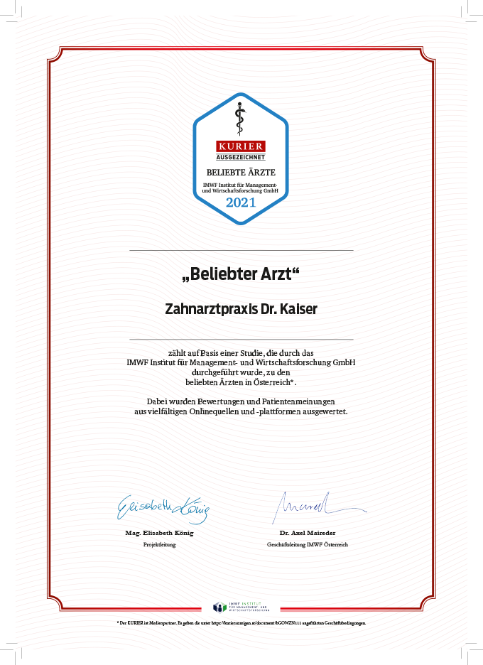 Zertifikat "Beliebter Arzt" - Zahnarztpraxis Dr. Kaiser