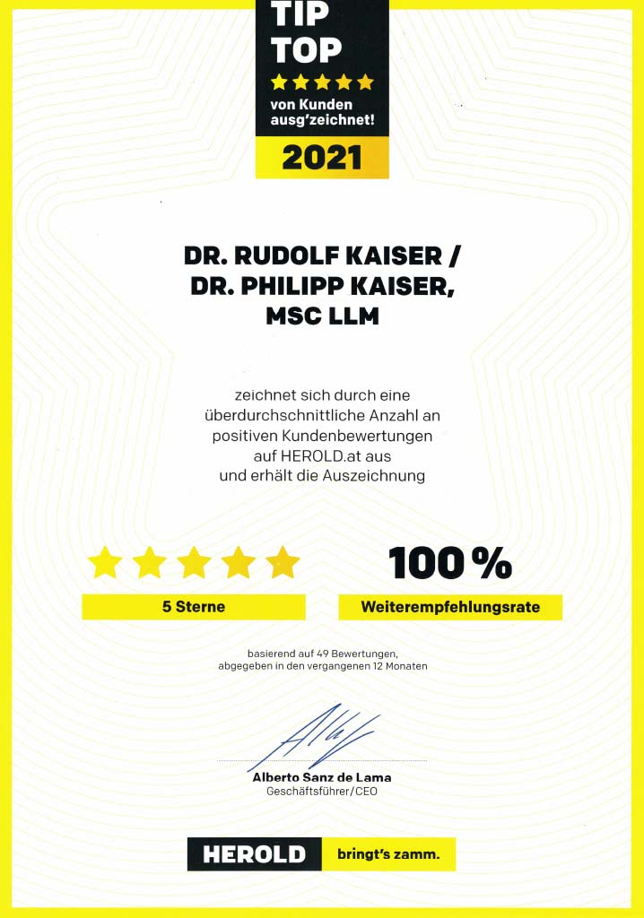 Zertifikat TIP TOP von Herold