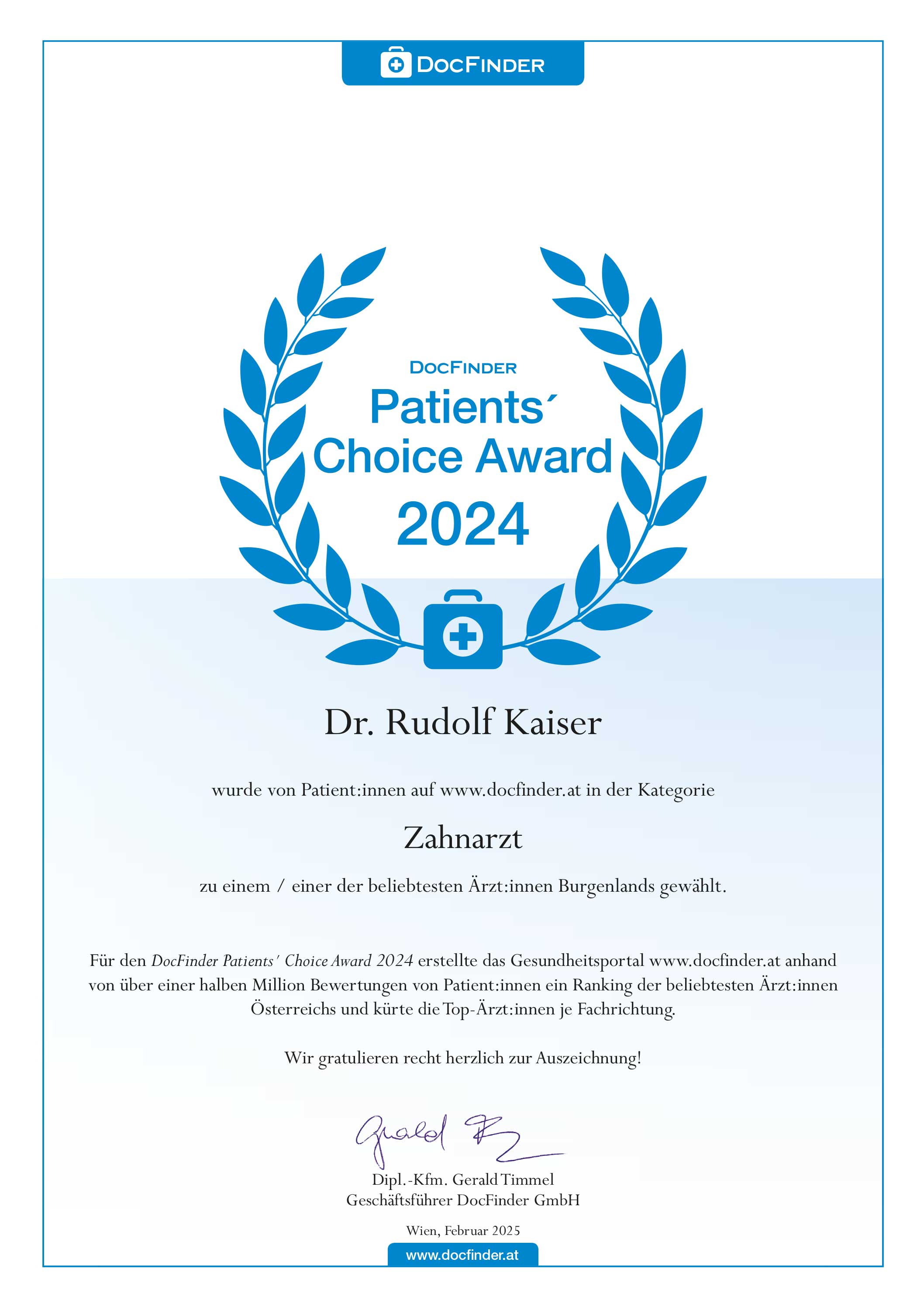 Patients' Choice Awards 2024 - Dr. Rudolf Kaiser