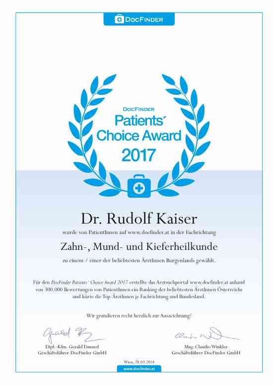 Patients' Choice Award 2017 - Dr. Rudolf Kaiser