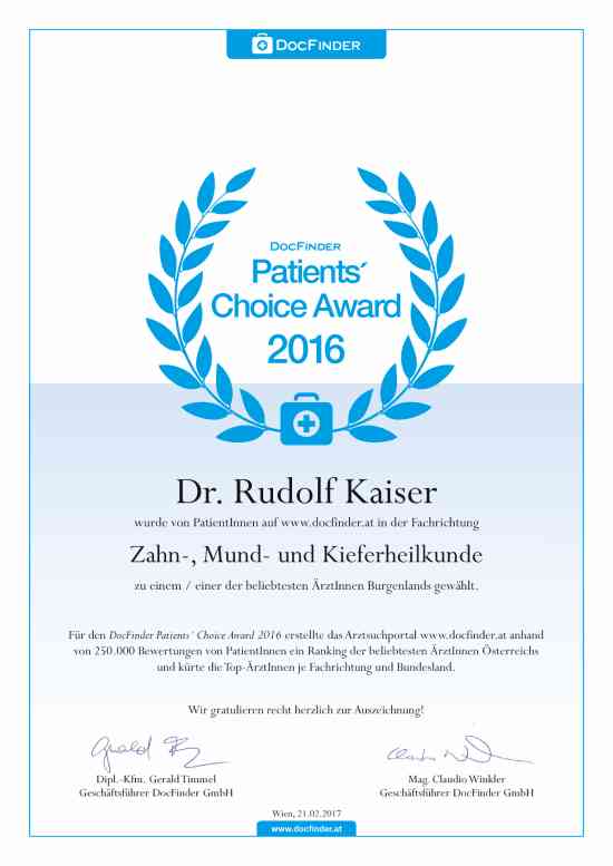 Patients' Choice Award 2016 - Dr. Rudolf Kaiser