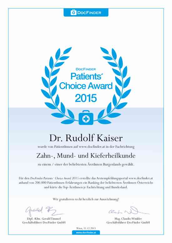 Patients' Choice Award 2015 - Dr. Rudolf Kaiser
