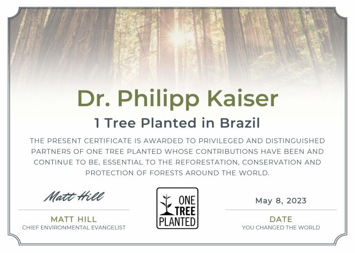 ONE TREE PLANTED hat unsere Unterstützung!